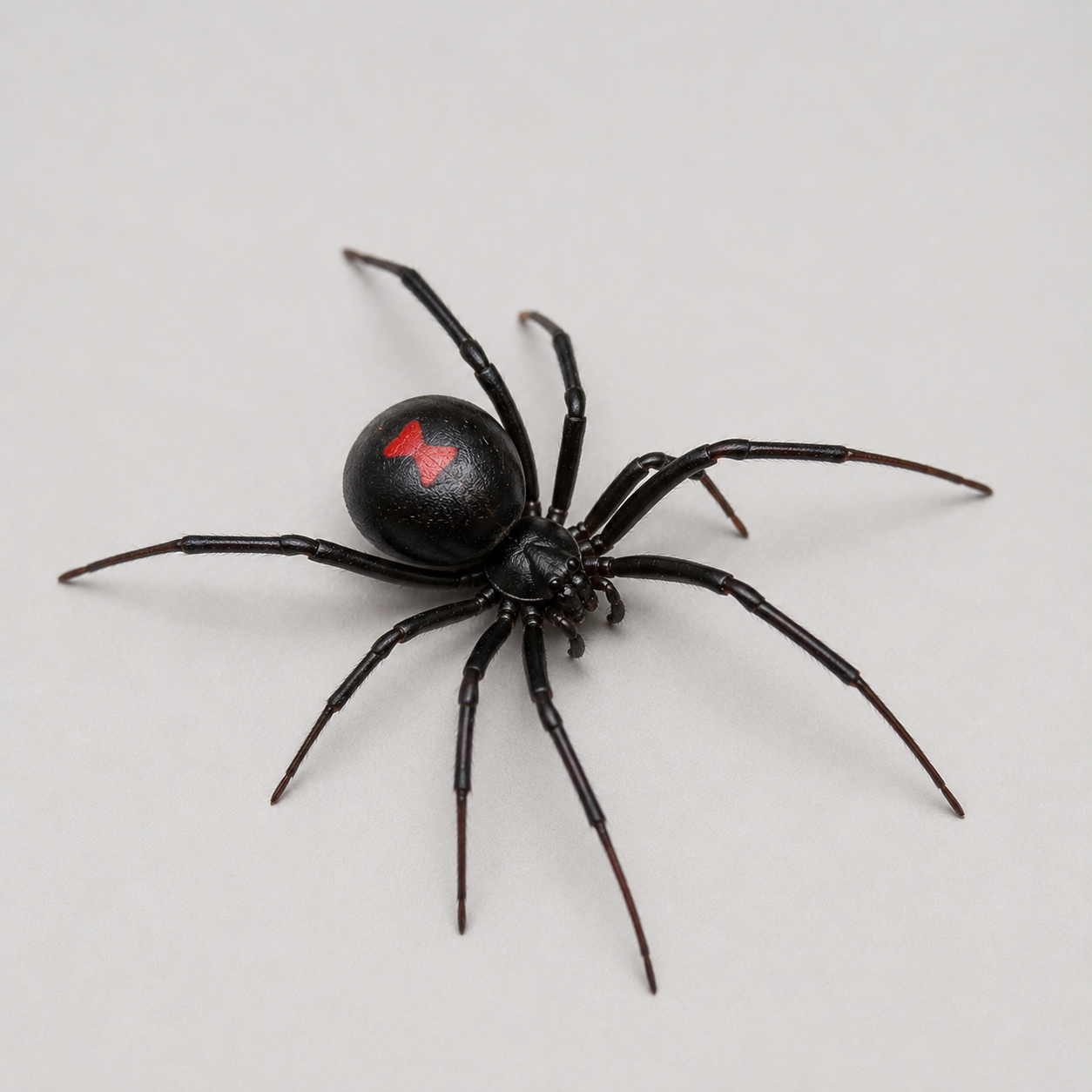Black widow spider with red hourglass marking
