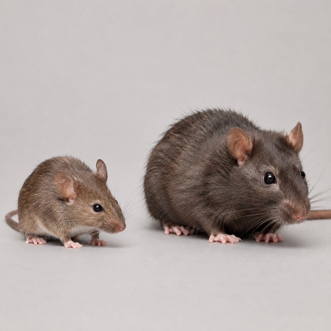 A mouse and a rat side by side