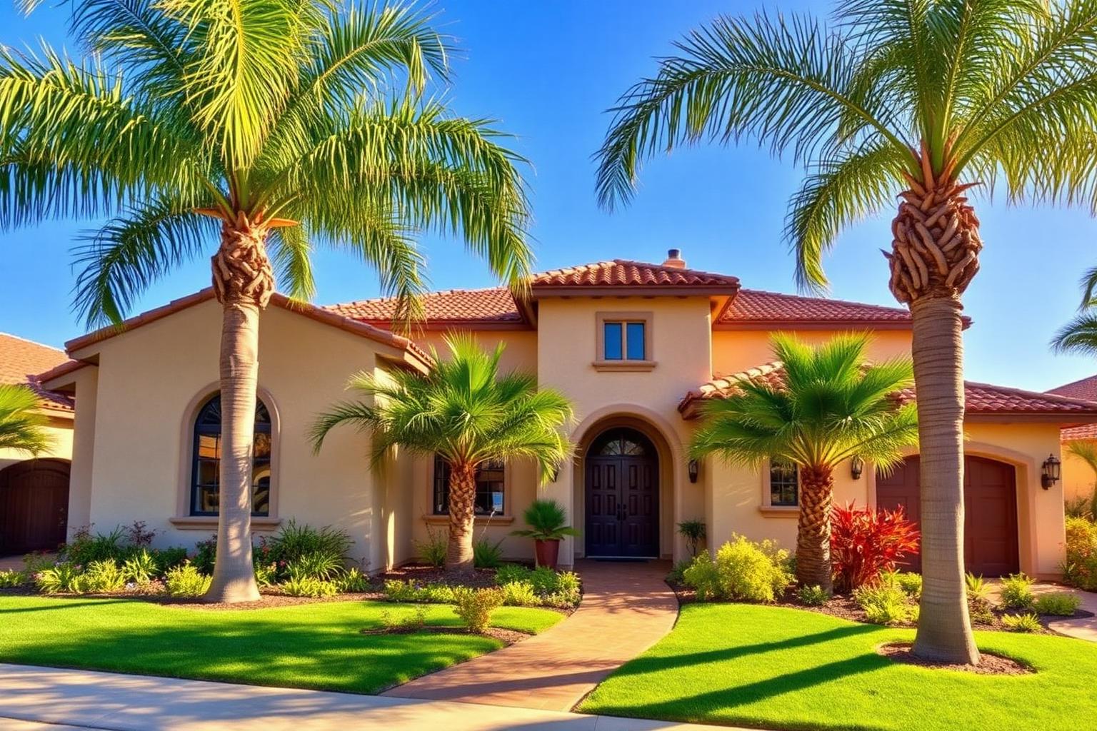 Well-kept San Diego Spanish-style home with palm trees