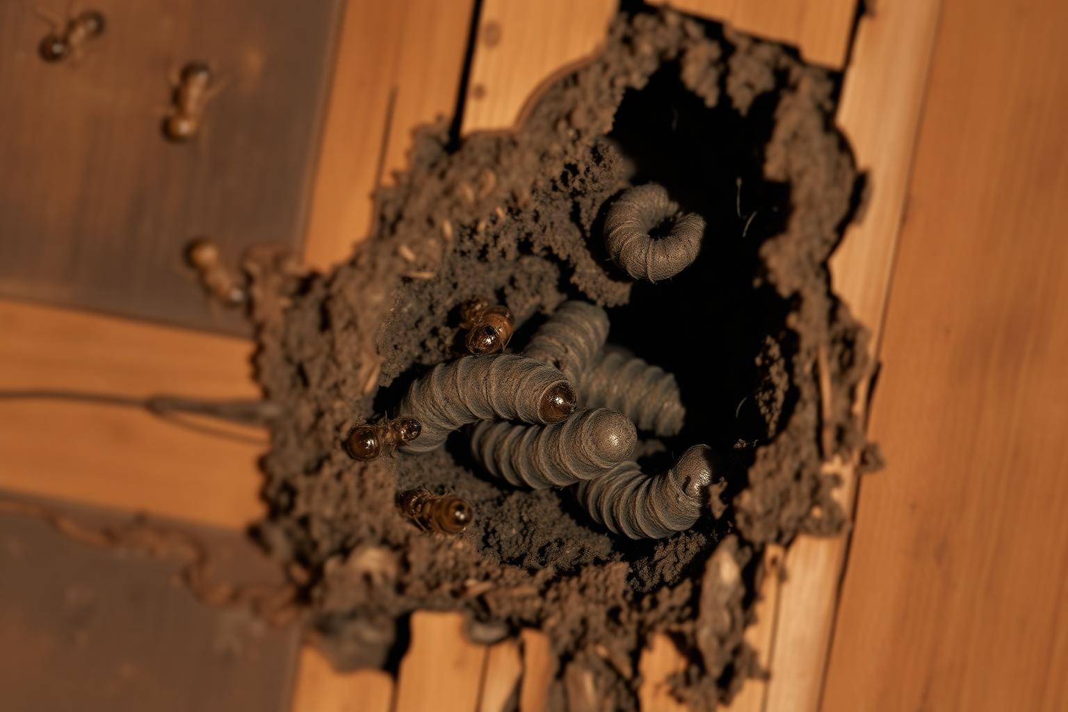 Severe hidden termite damage inside wood framing